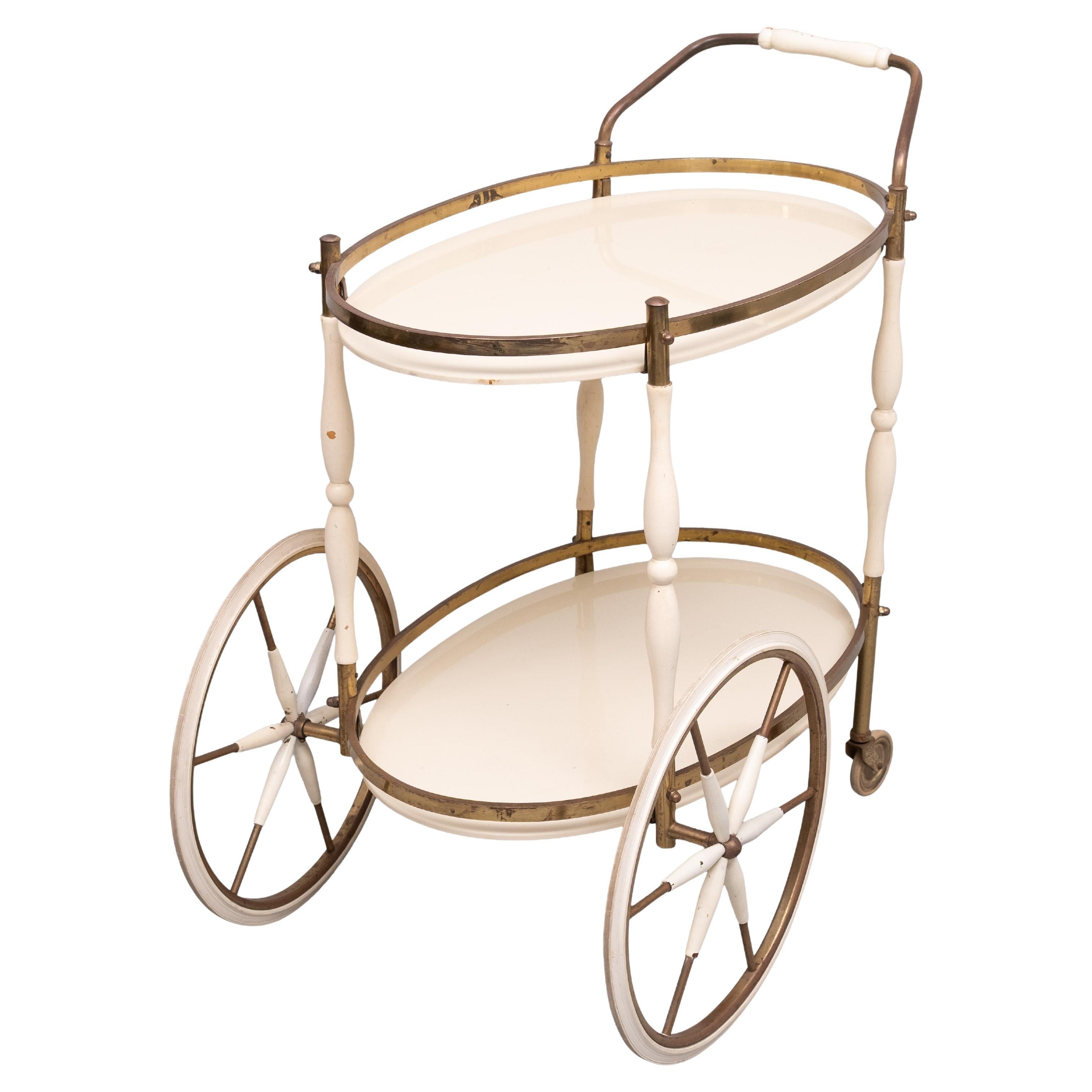 Oval shaped glass tops serving trolley Italy 1950s For Sale