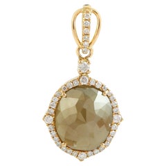 Oval Shaped Ice Diamond Pendant Made In 18k Yellow Gold