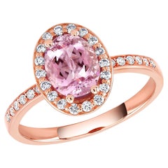 Oval Shaped Kunzite Diamond 2.80 Carat Halo Rose Gold Cocktail Ring