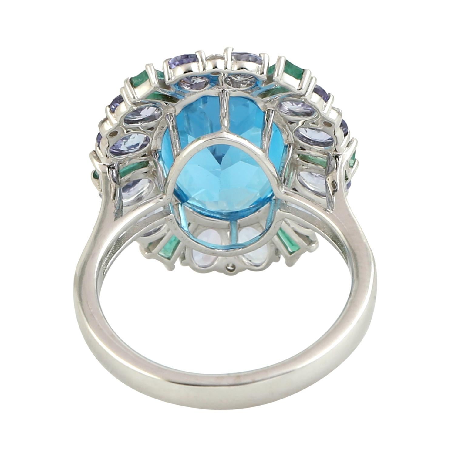 Oval Shaped London Blue Topaz Ring With Multi Gemstones & Diamonds Art Decó en venta
