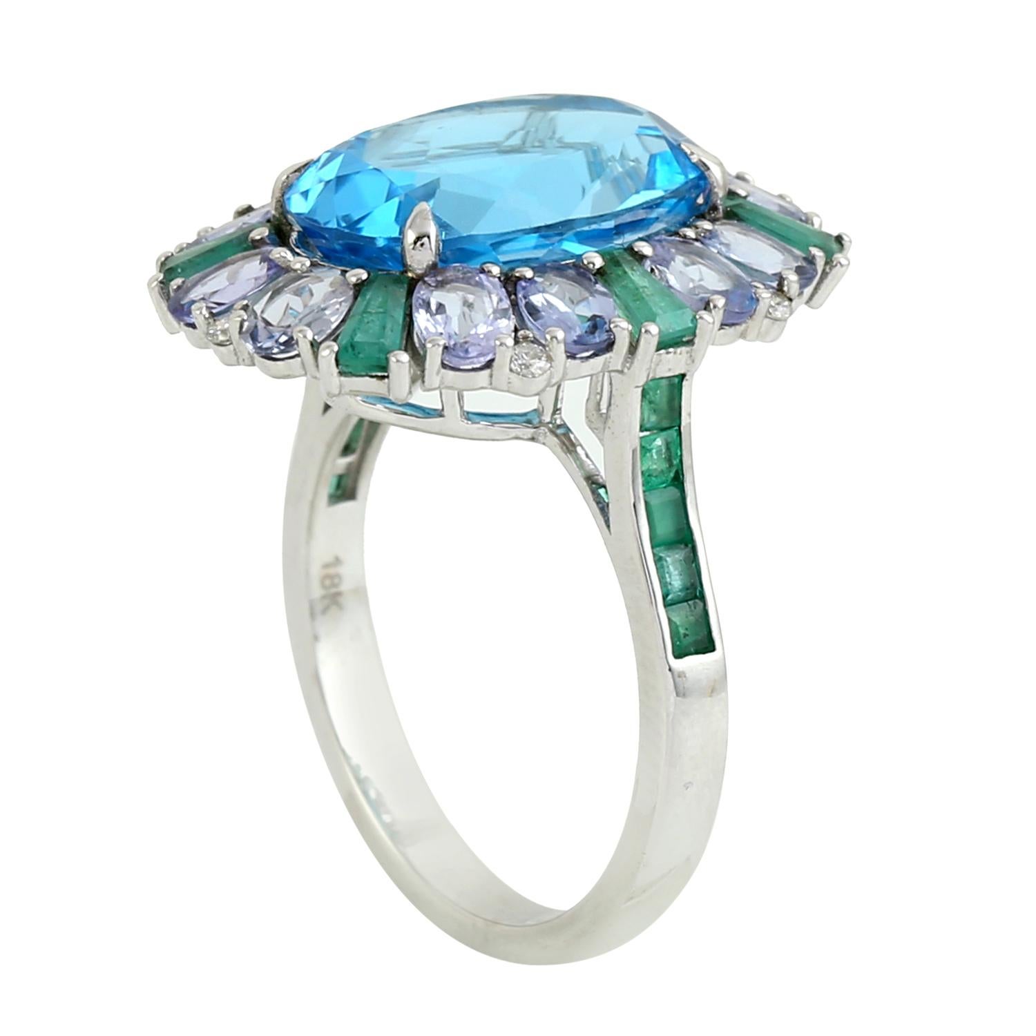 Oval Shaped London Blue Topaz Ring With Multi Gemstones & Diamonds Corte mixto en venta
