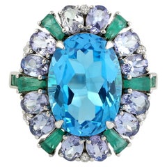 Oval Shaped London Blue Topaz Ring With Multi Gemstones & Diamonds