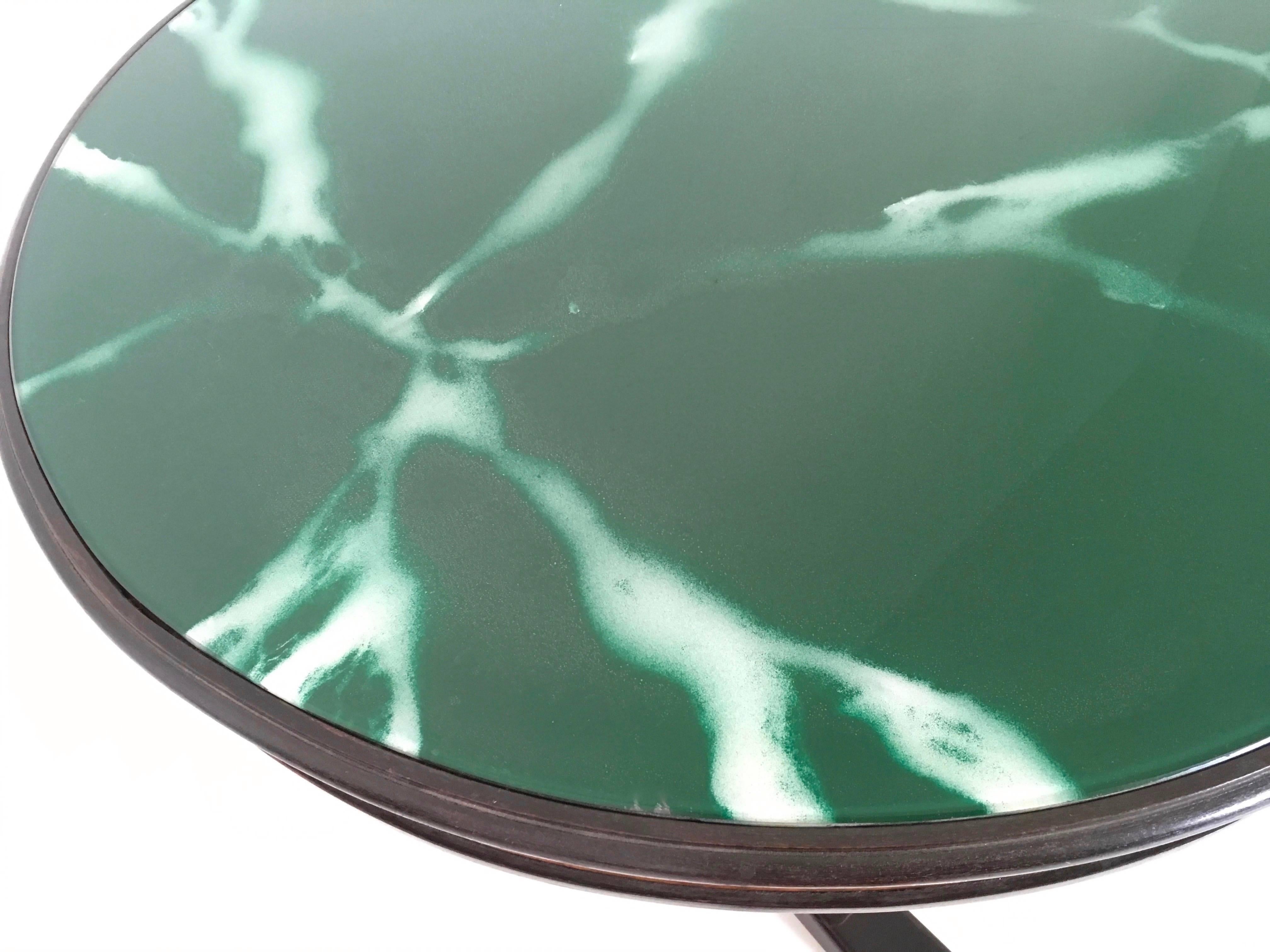 Ebonized Vintage Oval Shaped Wooden Dining Table with Green Marble Effect Top, Italy For Sale