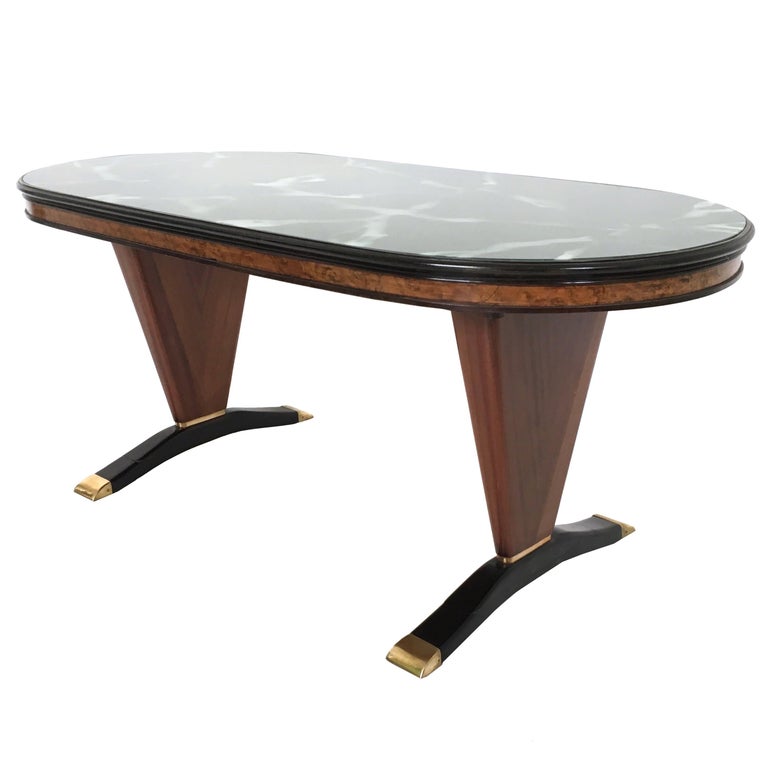 Oval Shaped Wooden Dining Table with Green Marble Effect Top, Italy For Sale