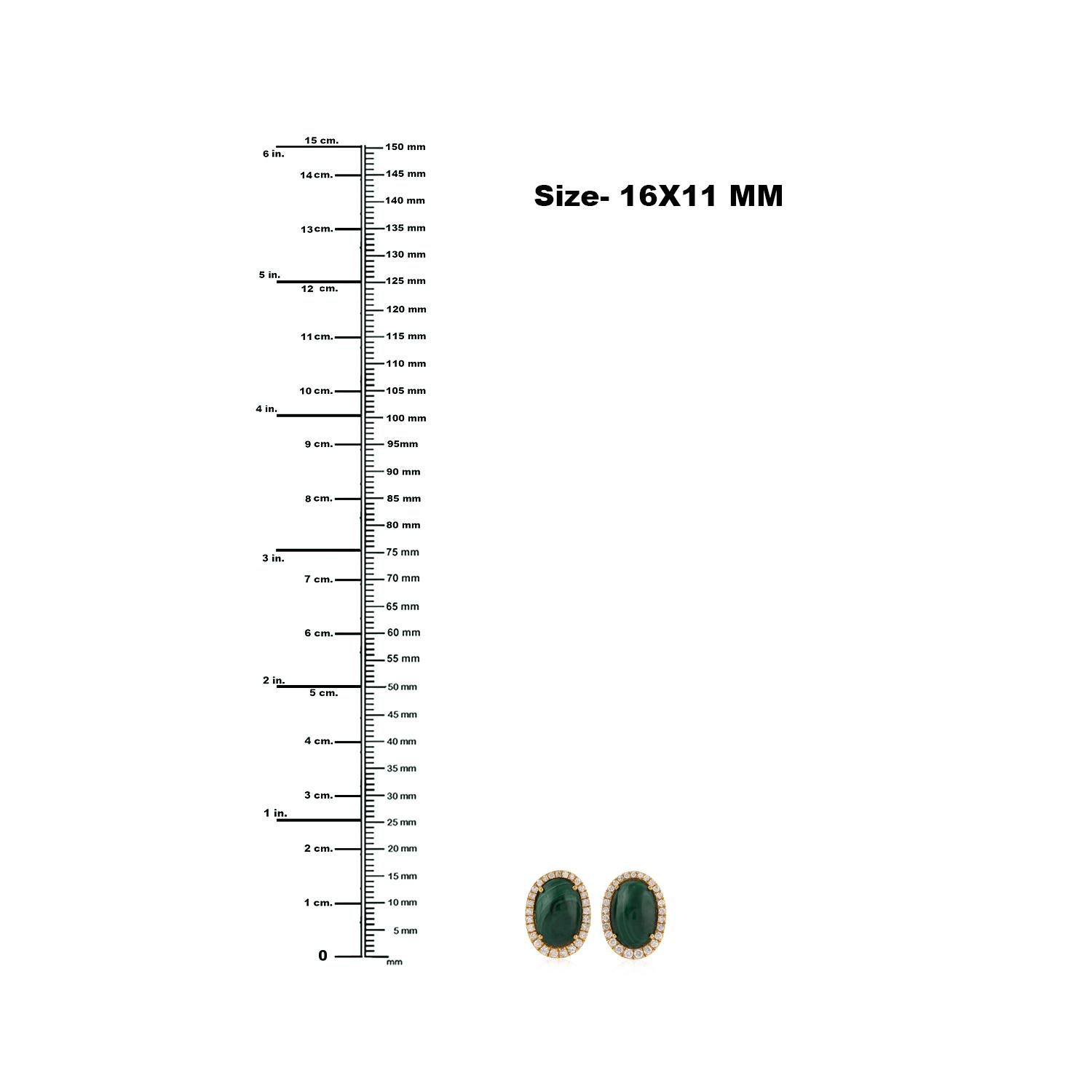 Taille mixte Boucles d'oreilles minimales en malachite de forme ovale rehaussées de diamants en or jaune 18 carats en vente