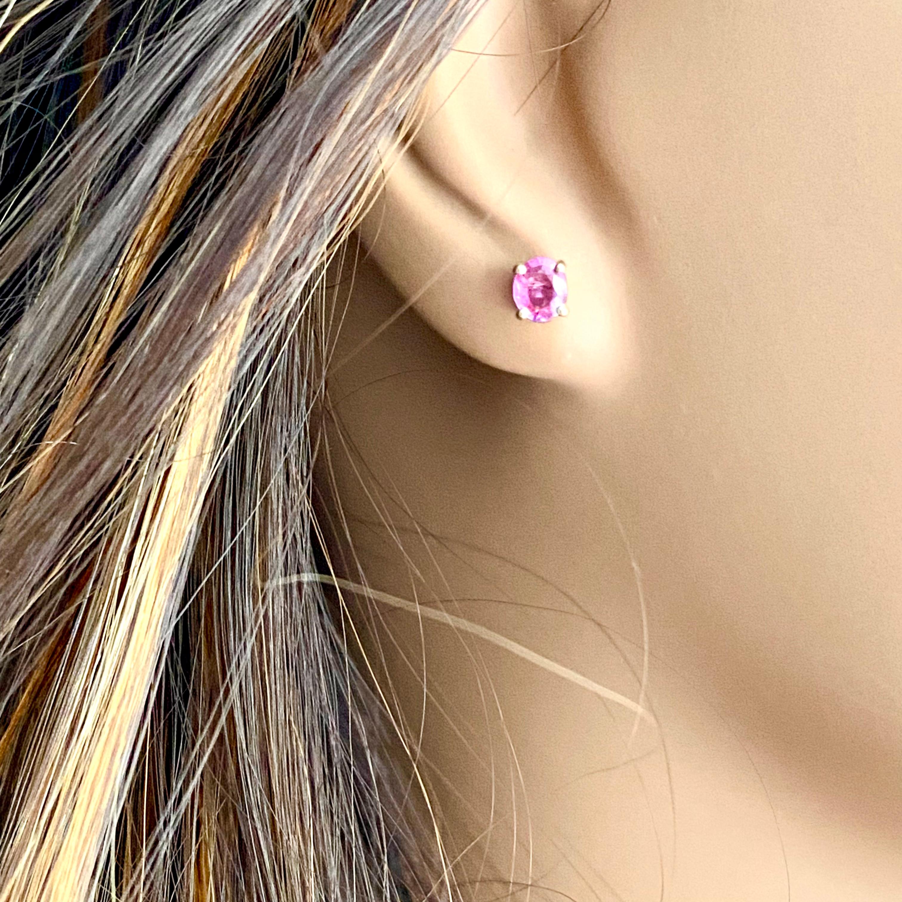 Oval Shaped Mini Ceylon Pink Sapphires Set in Yellow Gold Stud Earrings 2