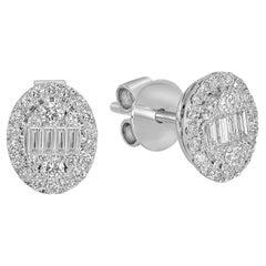 Boucles d'oreilles minimales de forme ovale serties de diamants en or blanc 18 carats