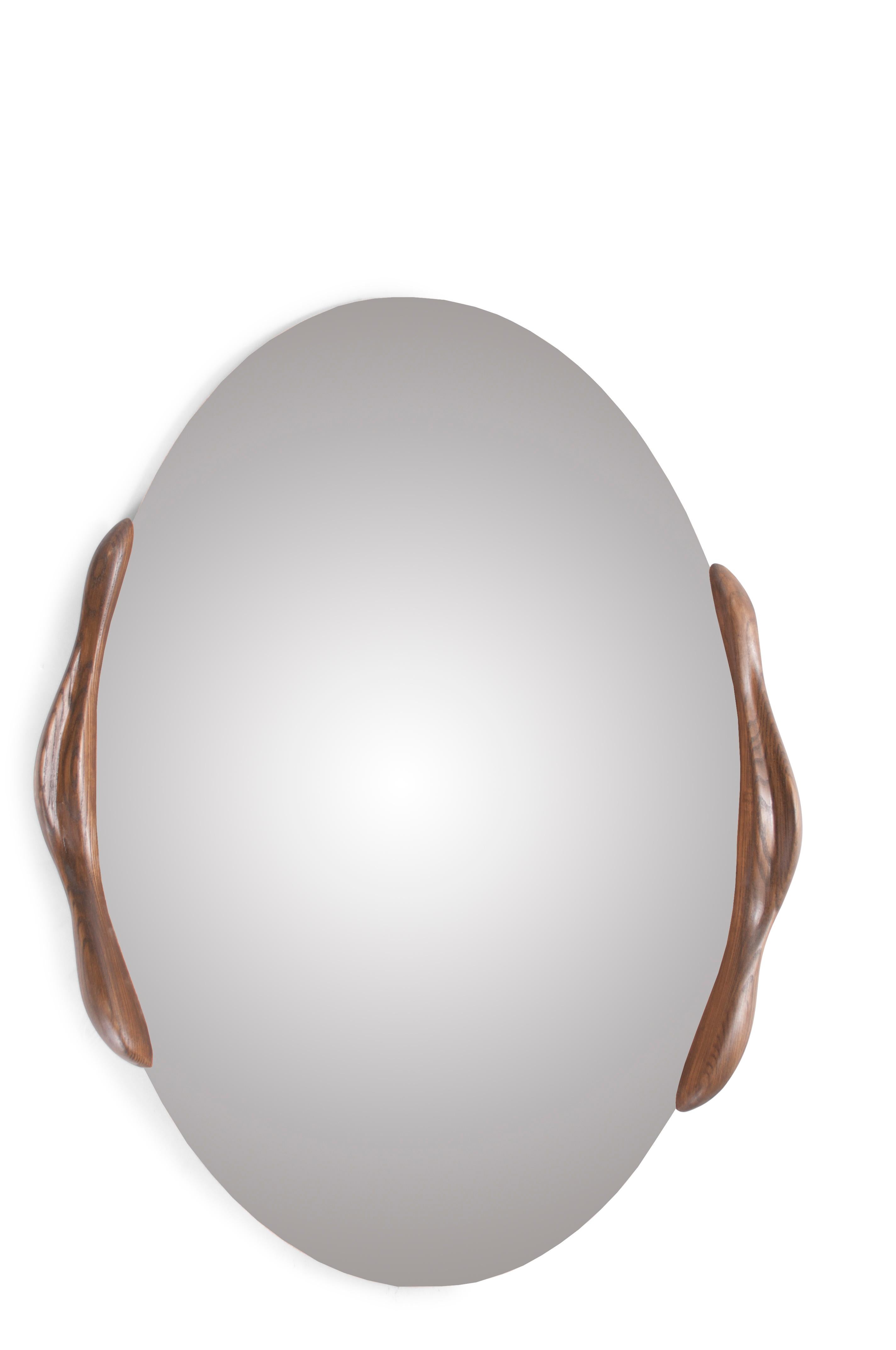 Modern Amorph Oval Shaped Mirror in Walnut stain on Ash wood  For Sale