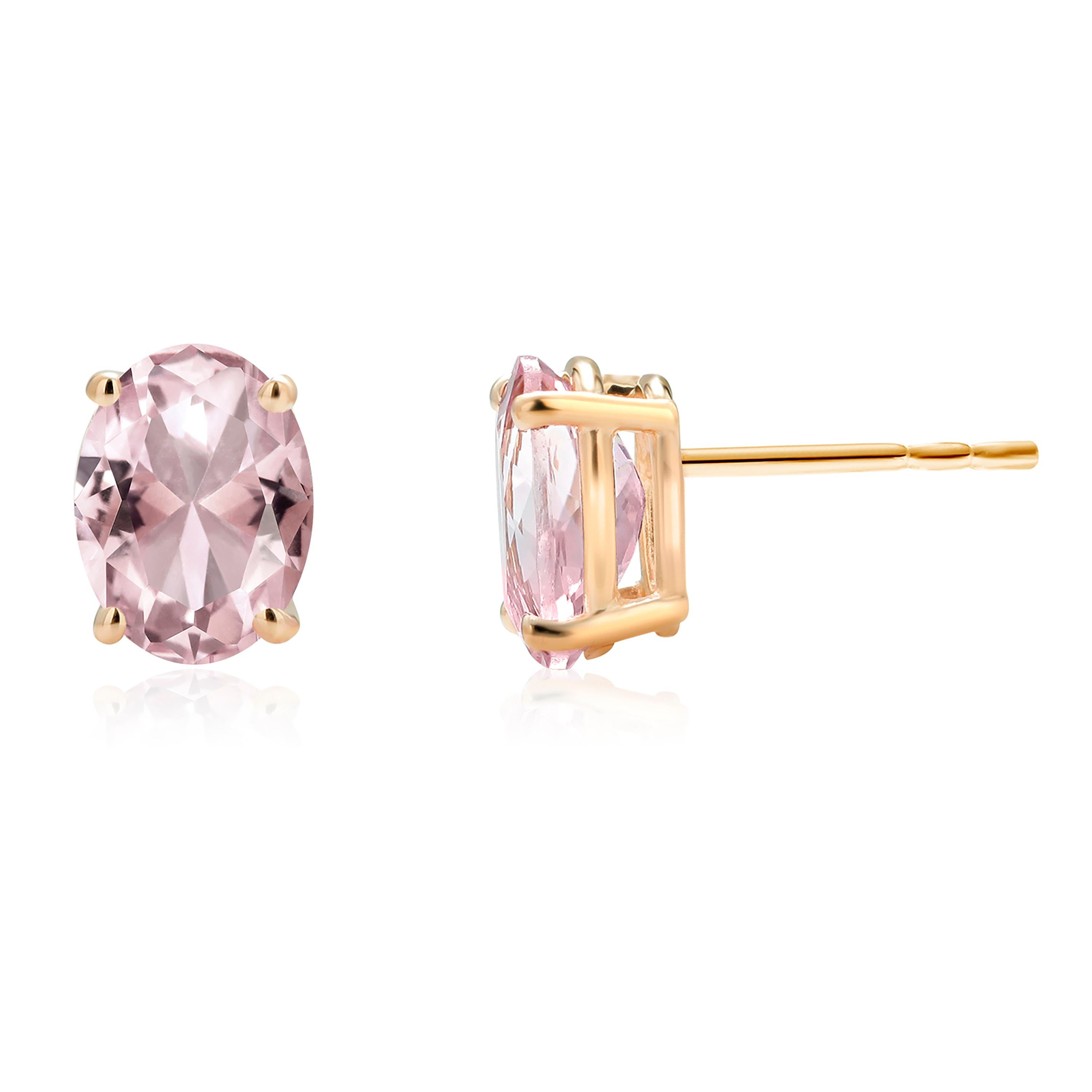 Oval Shaped Morganite Set in Yellow Gold Stud Earrings Weighing 5.95 Carats In New Condition In New York, NY