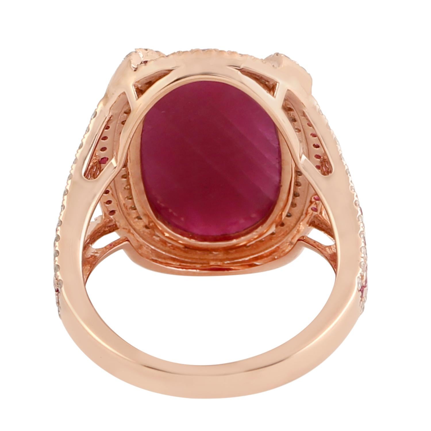 Art Deco Oval Shaped Natural Ruby Cocktail Ring With Diamonds For Sale