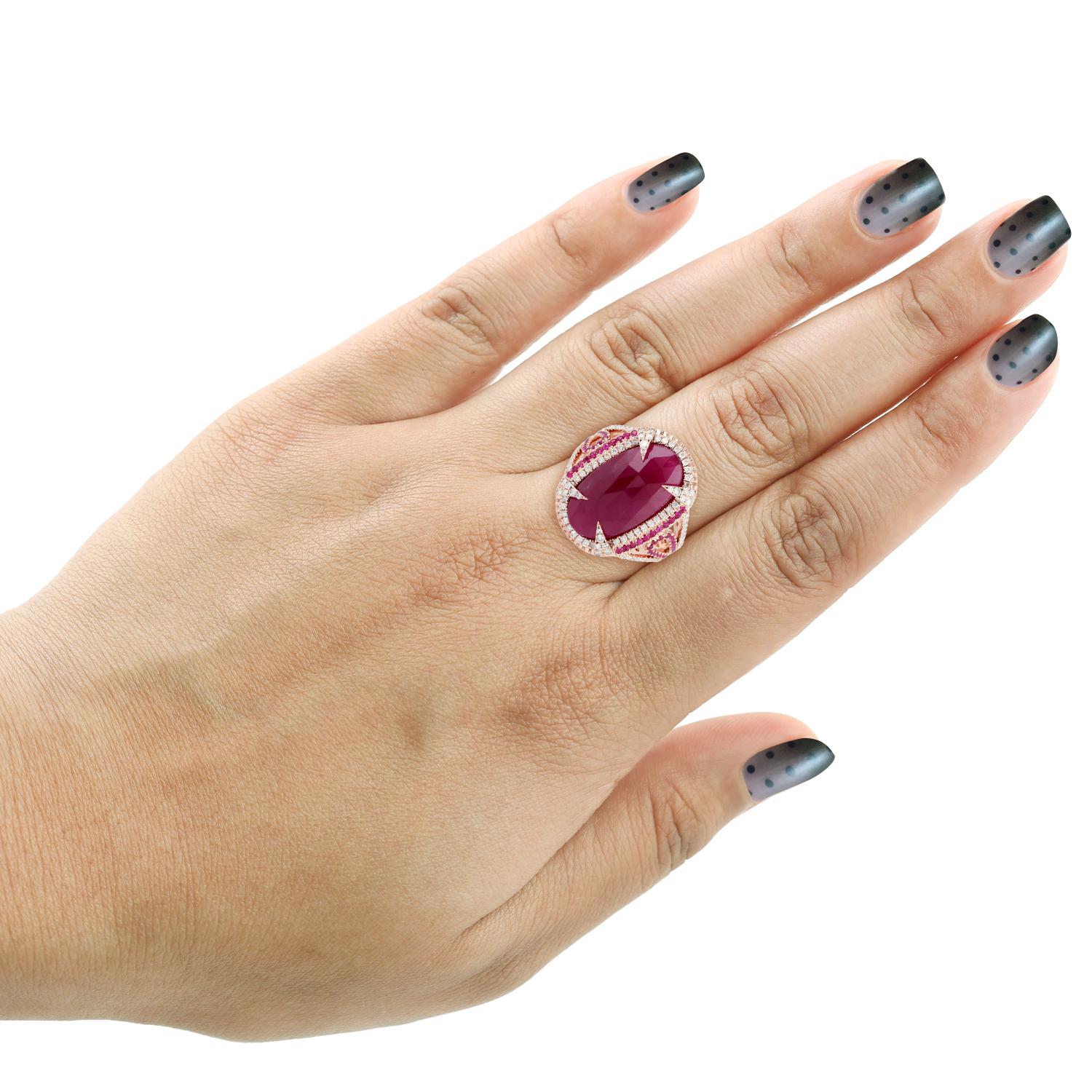 Women's Oval Shaped Natural Ruby Cocktail Ring With Diamonds For Sale