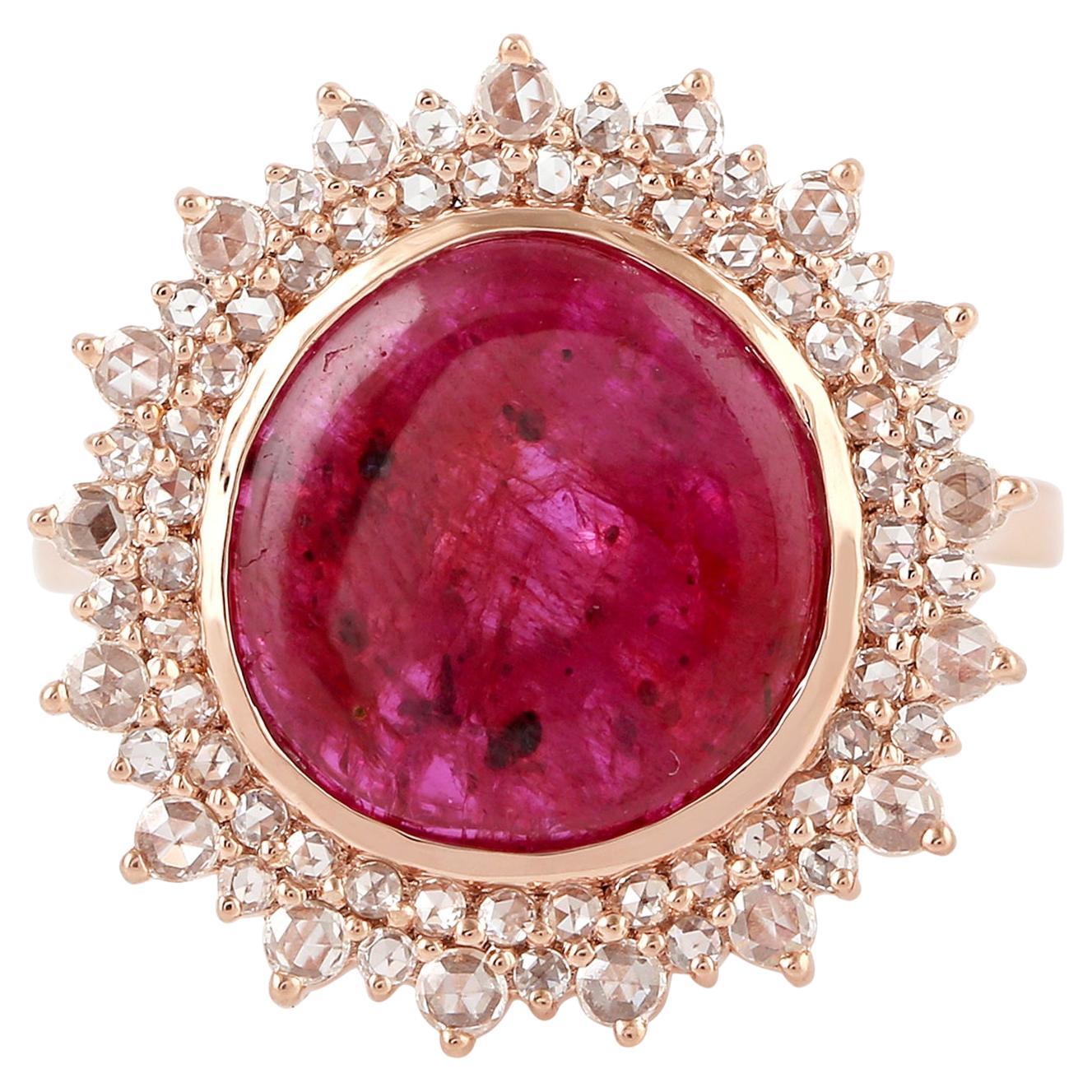 Oval Shaped Natural Ruby Cocktail Ring With Diamonds made In 18k Rose Gold