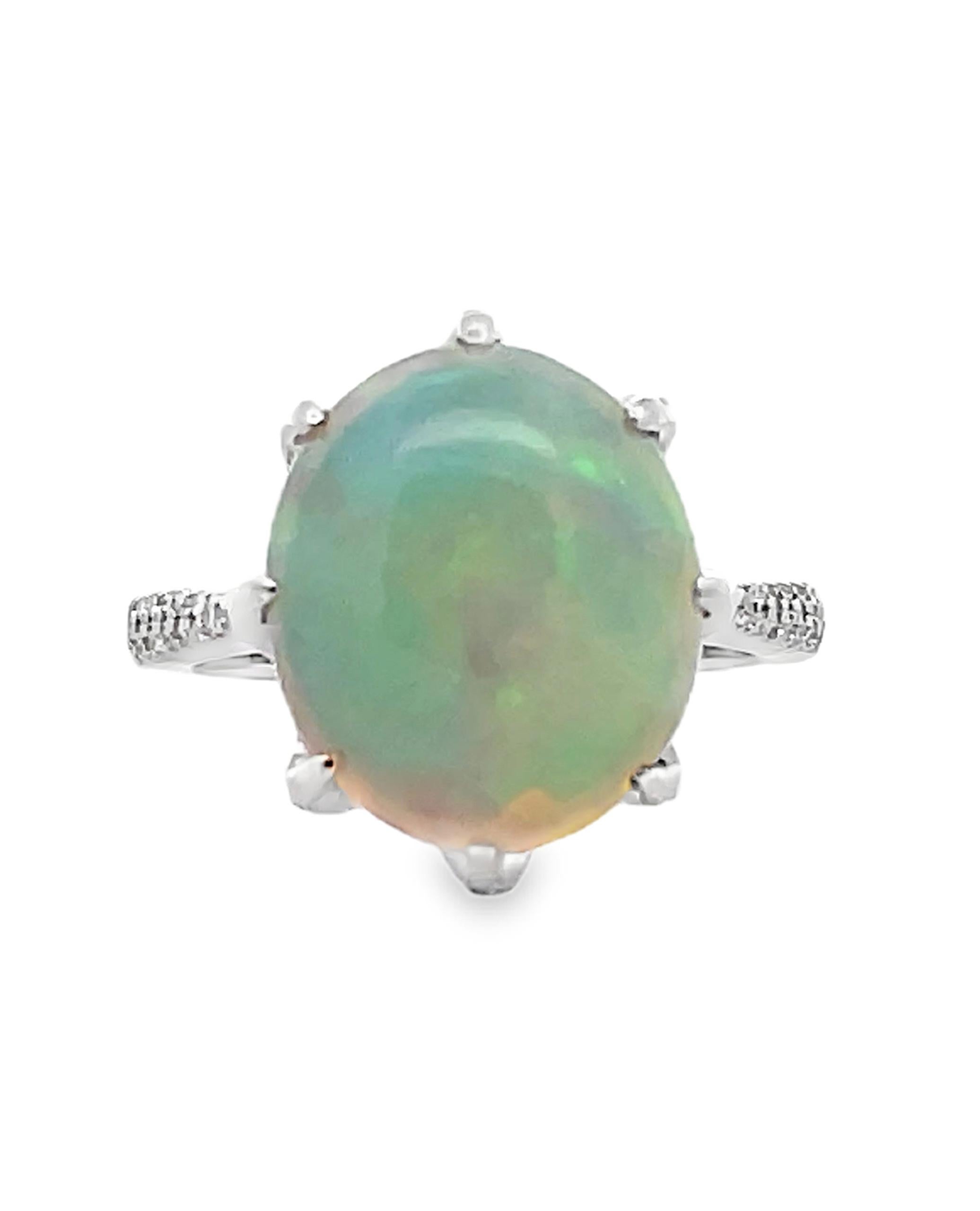 Ovaler Opalring mit Zacken aus 14K Weißgold (Zeitgenössisch) im Angebot