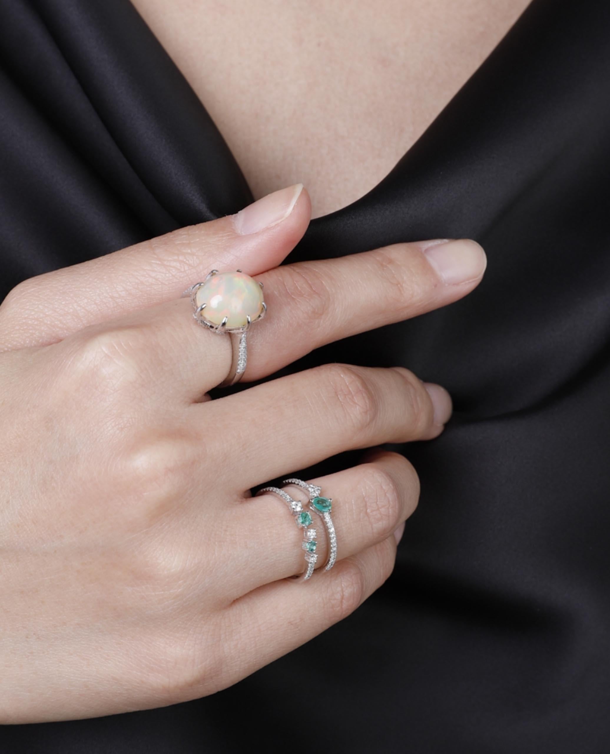 Ovaler Opalring mit Zacken aus 14K Weißgold Damen im Angebot