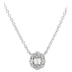 Oval Shaped Pendant Baguette & Round 0.81 Carat Diamond Necklace 18K White Gold