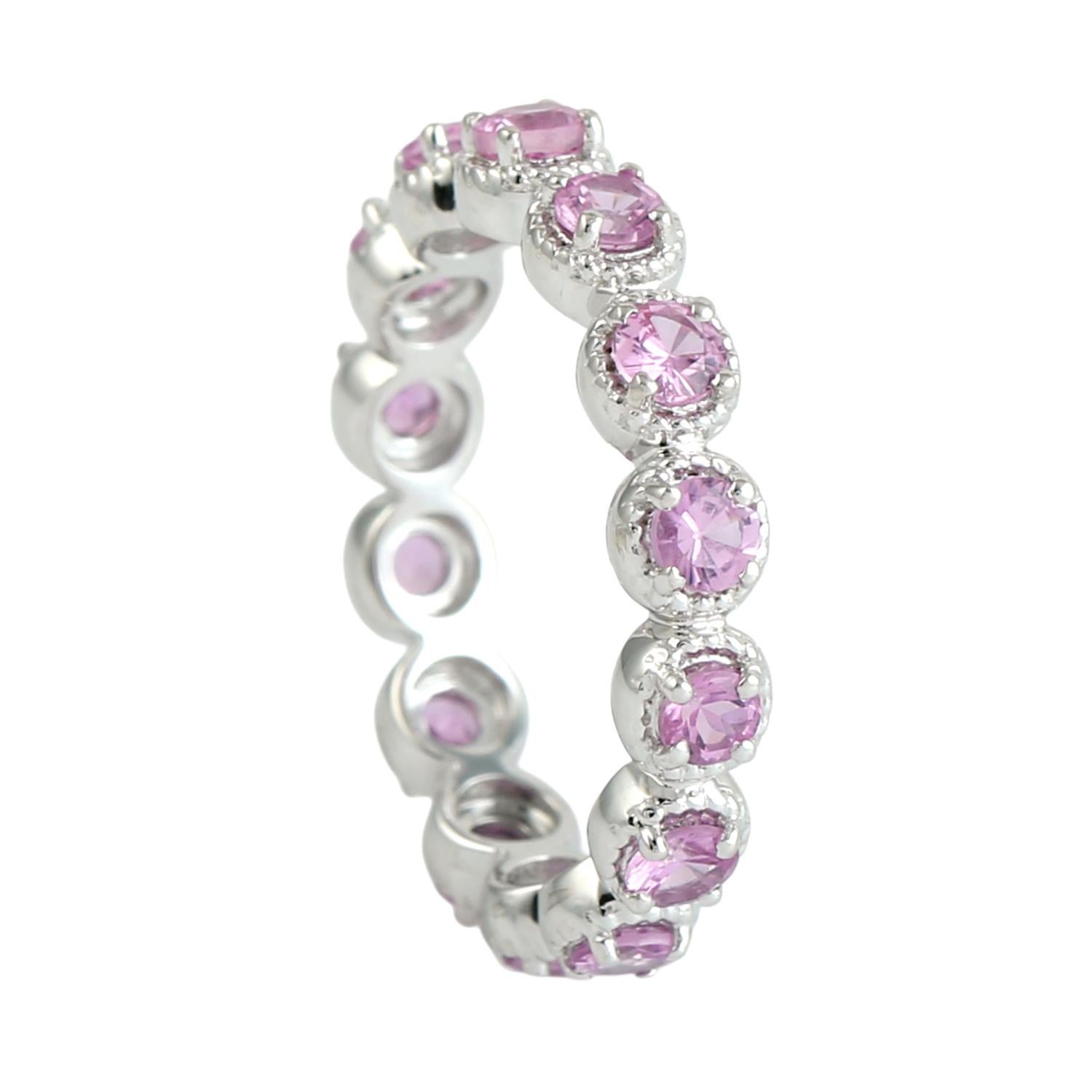 Oval geformt rosa Saphir Band Ring gemacht in 18k Weißgold (Kunsthandwerker*in) im Angebot
