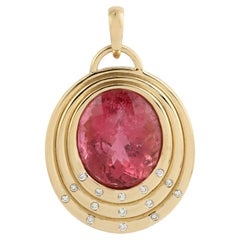 Oval Shaped Pink Tourmaline Minimal Pendant With Diamonds Made In 18k Gold