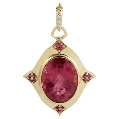 Oval Shaped Pink Tourmaline Minimal Pendant With Diamonds Made In 18k Gold