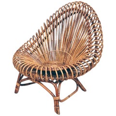 Oval-Shaped Rattan Armchair in the Manner of Franco Albini, 1960s