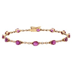 Oval Shaped Ruby and Diamond Ladies Bracelet 18K Yellow Gold