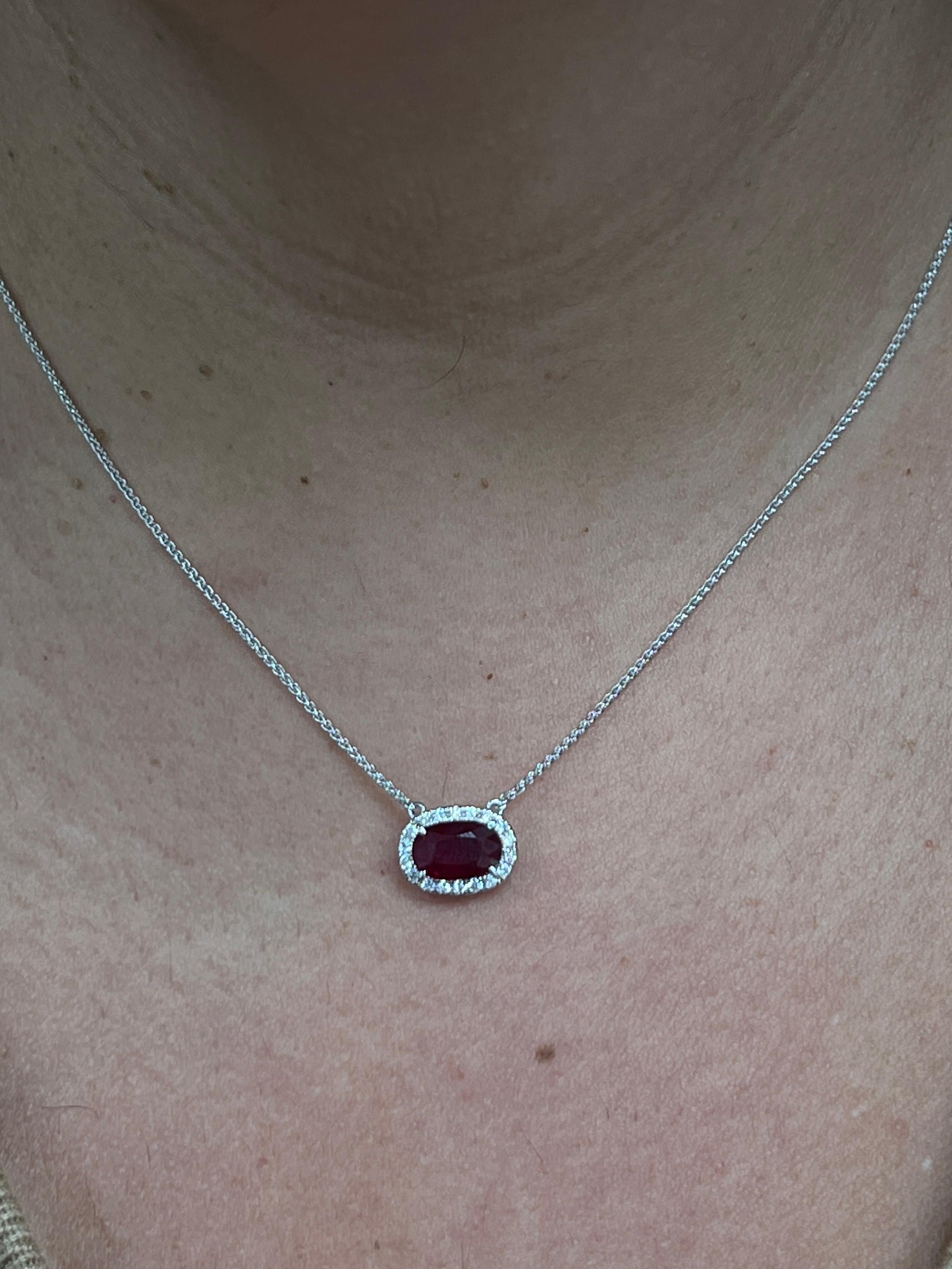 Brilliant Cut Oval Shaped Ruby and Diamond Necklace For Sale