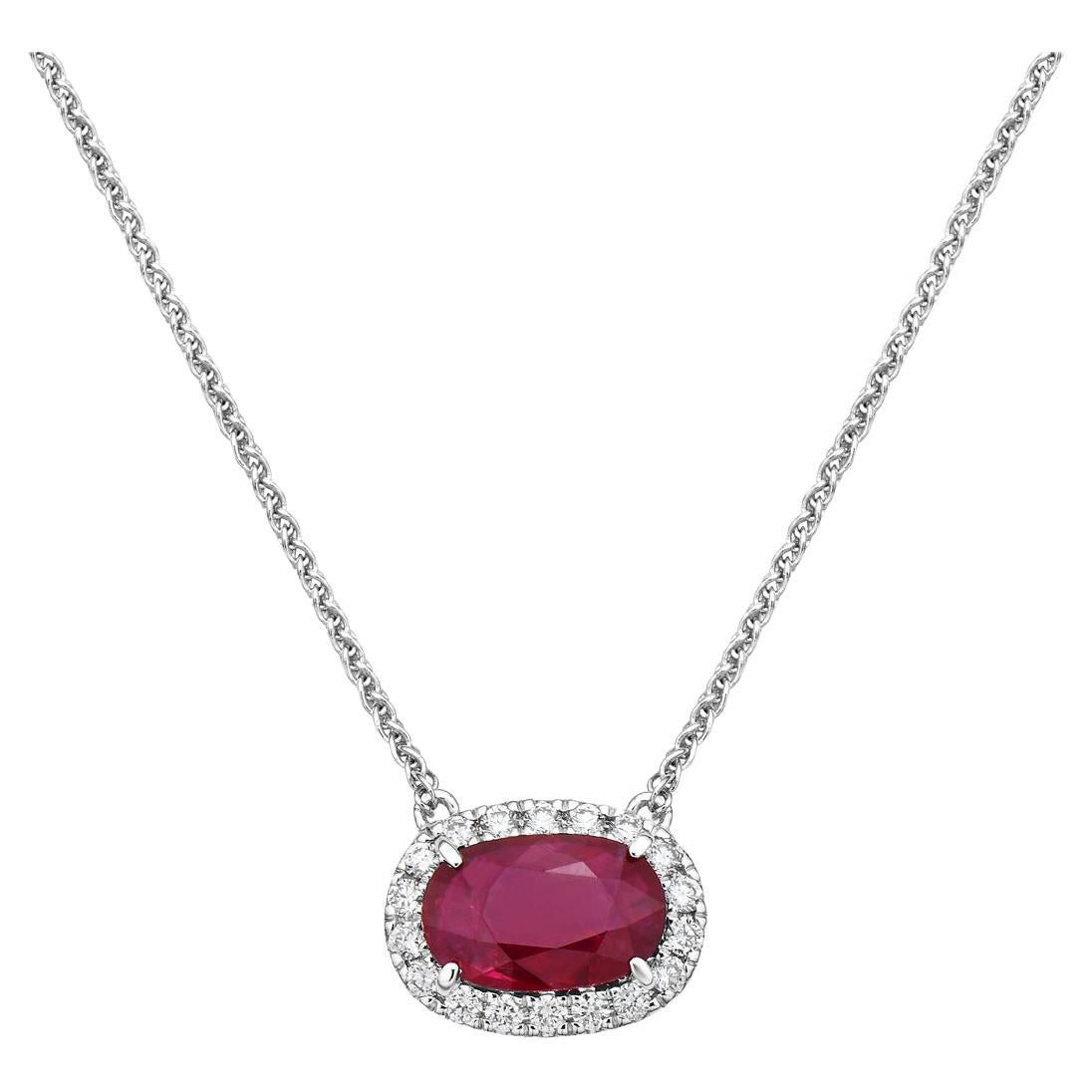 Oval Shaped Ruby and Diamond Necklace For Sale