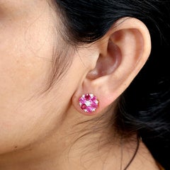 Oval Shaped Ruby Floral Studs With Diamonds Made In 18k Yellow Gold
