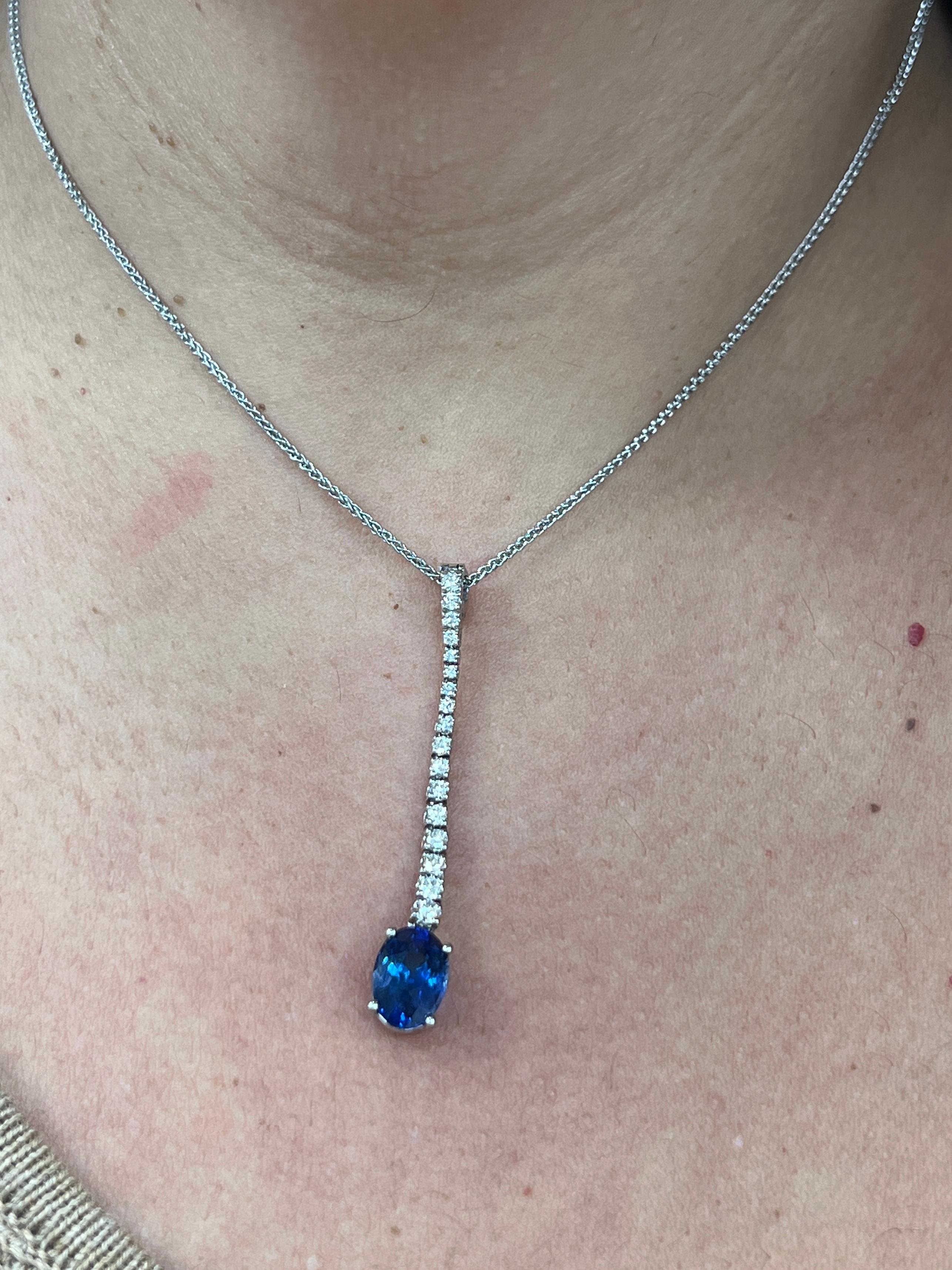 Brilliant Cut Oval Shaped Sapphire and Diamond Necklace For Sale