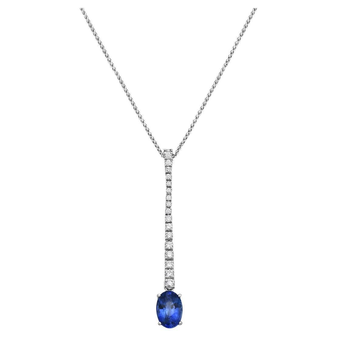 Oval Shaped Sapphire and Diamond Necklace For Sale