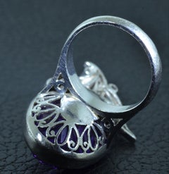 Oval Shaped Siberian Amethyst Cocktail Ring in 14 Karat White Gold with Diamonds