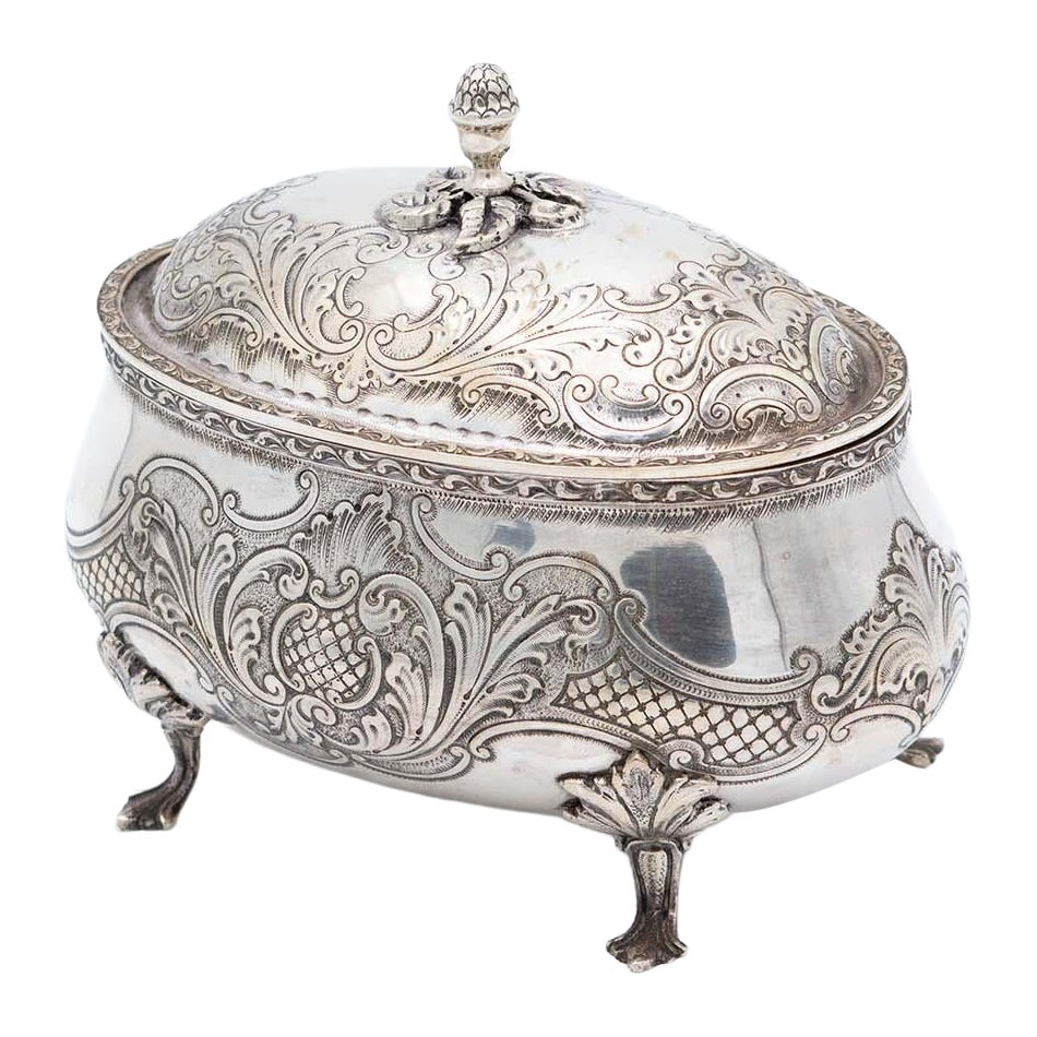 Oval-shaped silver bowl