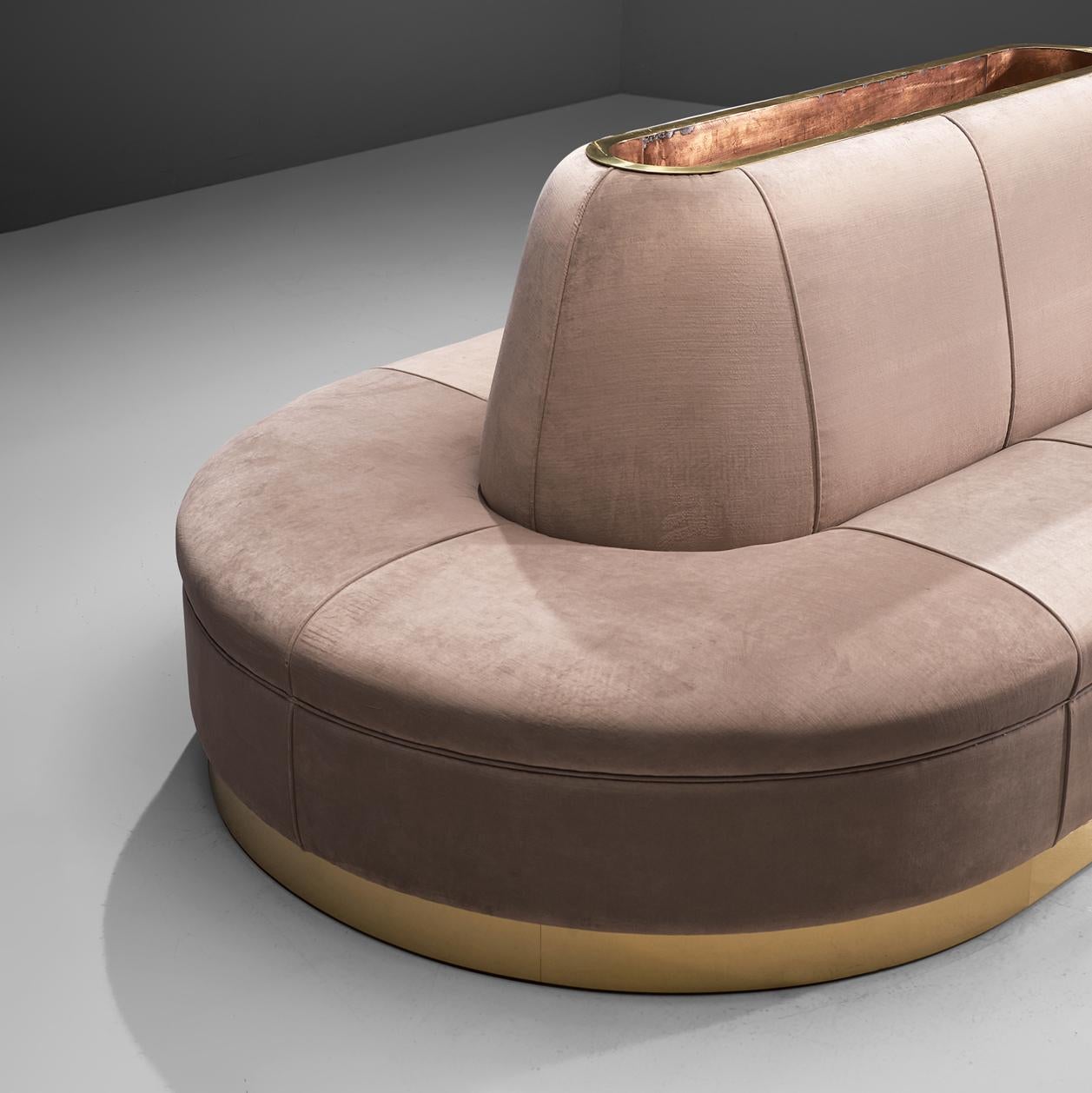 Oval Shaped Sofa in Soft Pink Velvet Upholstery