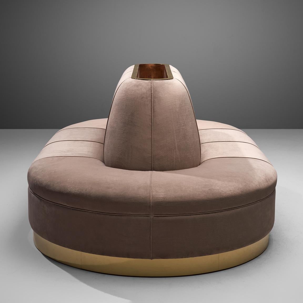 Italian Oval Shaped Sofa in Soft Pink Velvet Upholstery