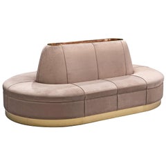 Oval Shaped Sofa in Soft Pink Velvet Upholstery