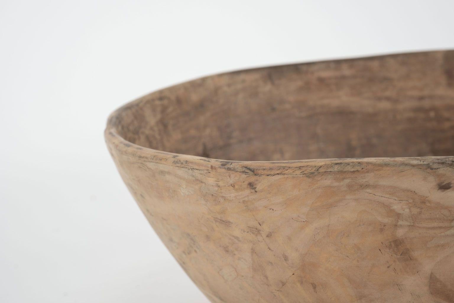 Oval-shaped Swedish root wood bowl: dated 1883 and signed 