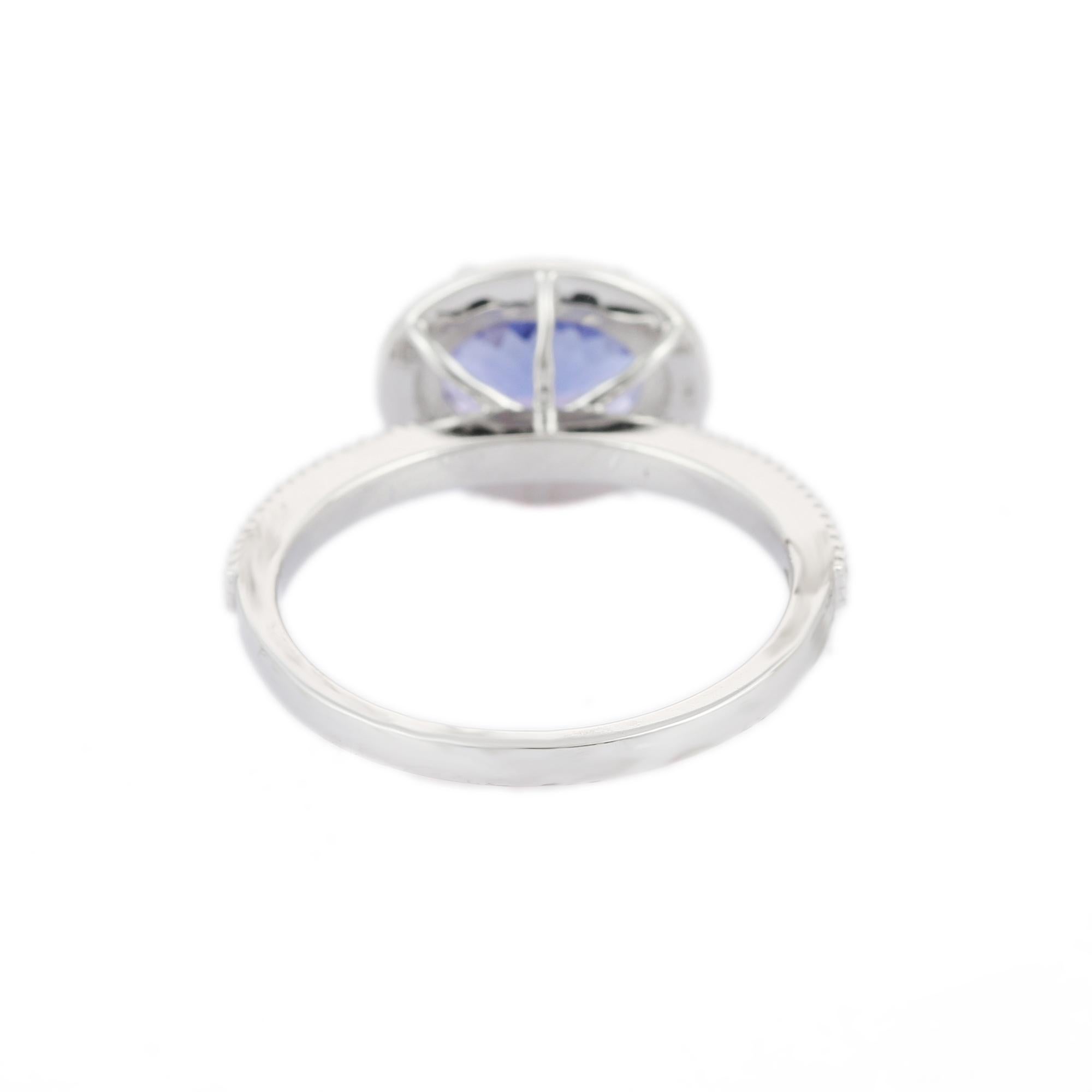 For Sale:  Oval Shaped Tanzanite and Diamond Ring in 18K White Gold 4