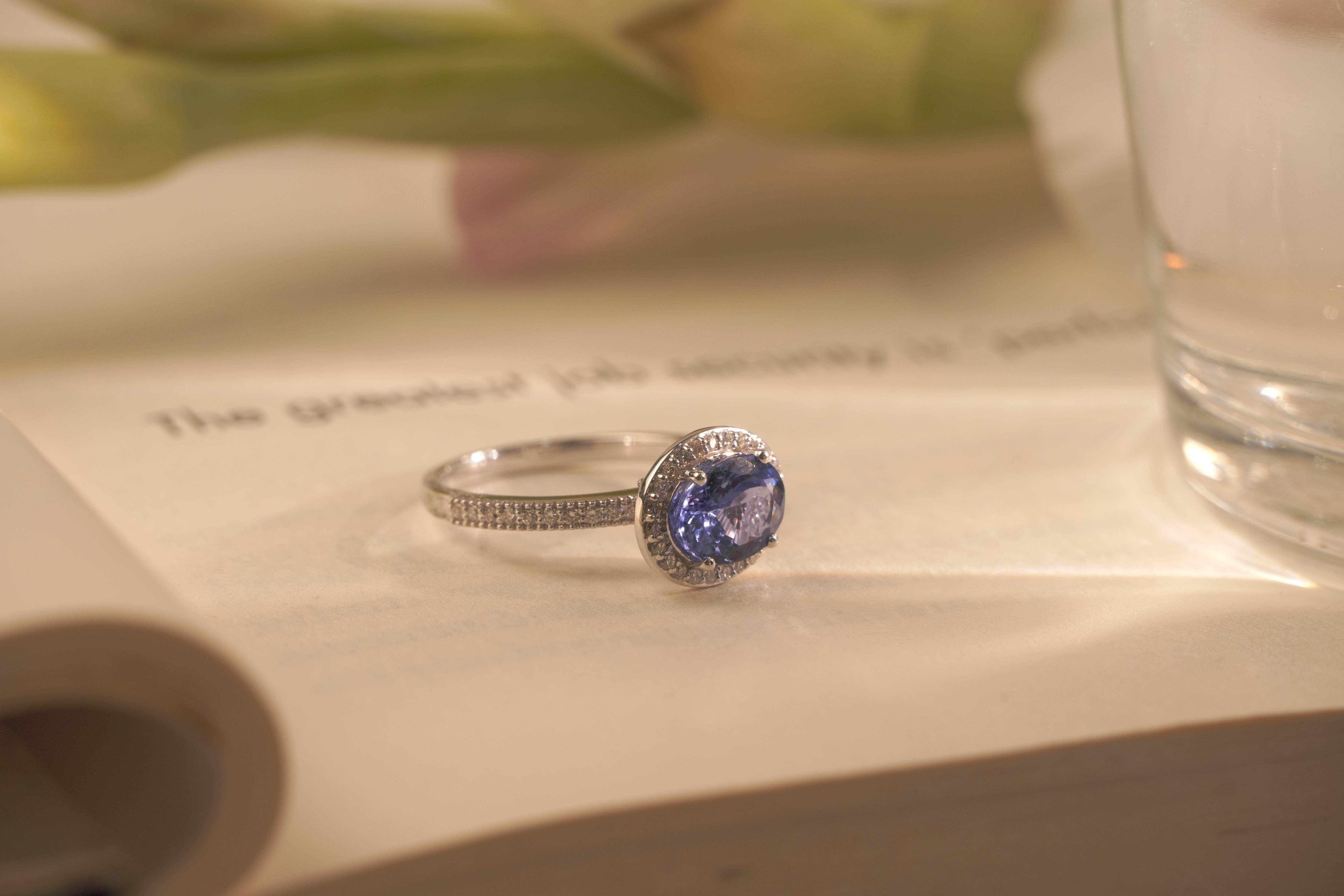 For Sale:  Oval Shaped Tanzanite and Diamond Ring in 18K White Gold 5