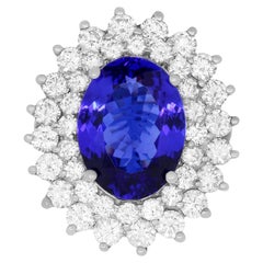 Anello ovale di tanzanite blu cobalto rotondo con fiocco di neve bianco 14K
