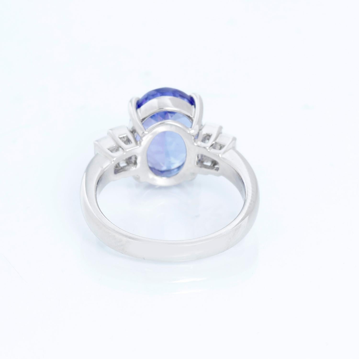 Oval Cut Oval Shaped Tanzanite with Diamonds Platinum Ring Size 7 For Sale