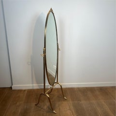 Oval-Shaped Tilting Brass Psyche Mirror In the Style of Maison Jansen