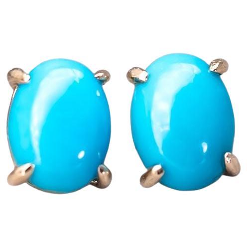 Oval Shaped Turquoise Stud Earrings 14k Yellow Gold