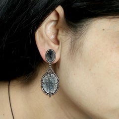 Oval Shaped Two Tier Sapphire Dangle Earrings With Diamonds