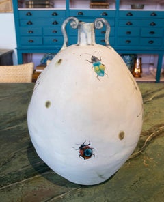 Oval-Shaped Vase in Hand-Painted Ceramic with Insects