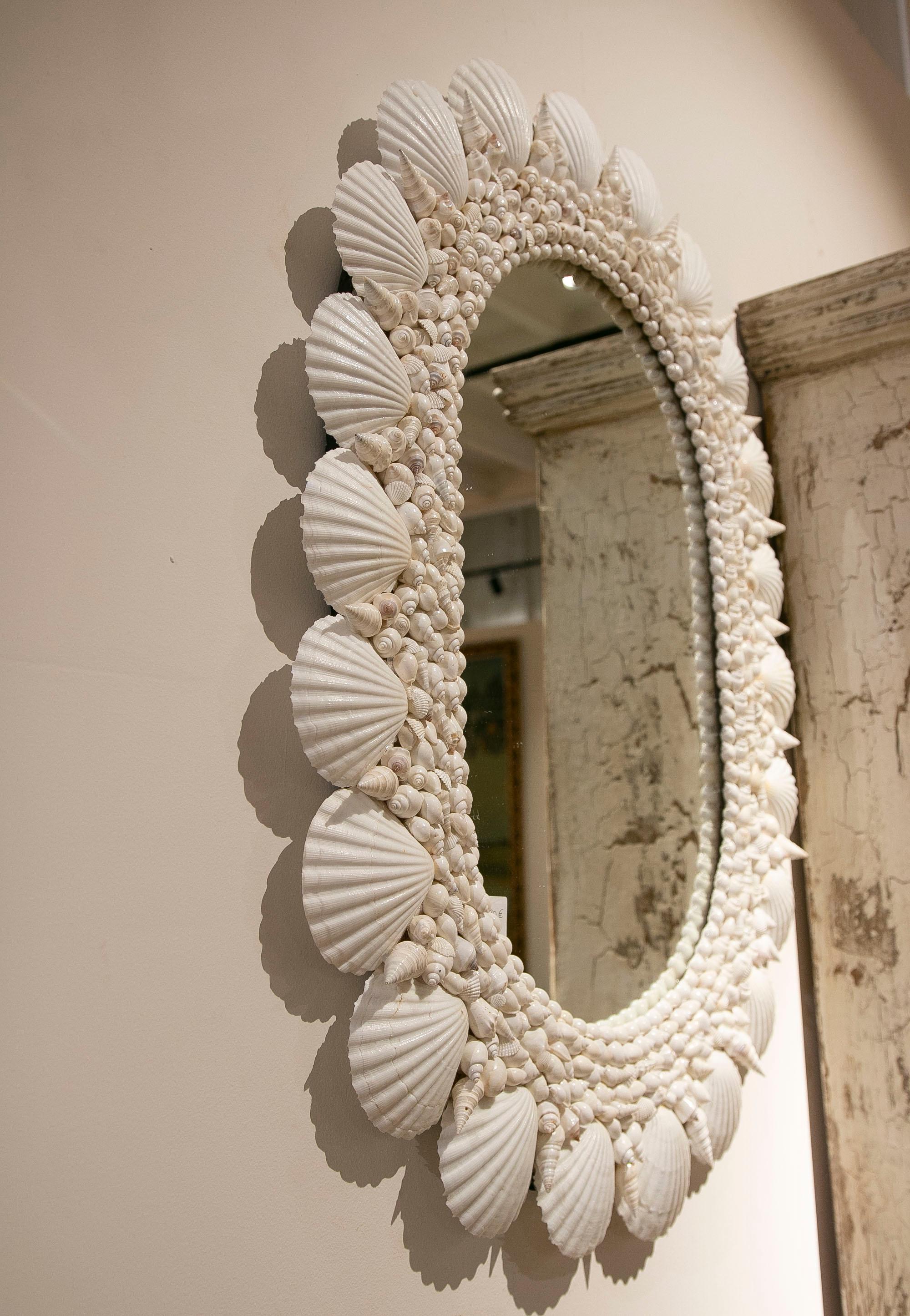 Oval-Shaped Wall Mirror Made from Seashells and Conch Shells 6