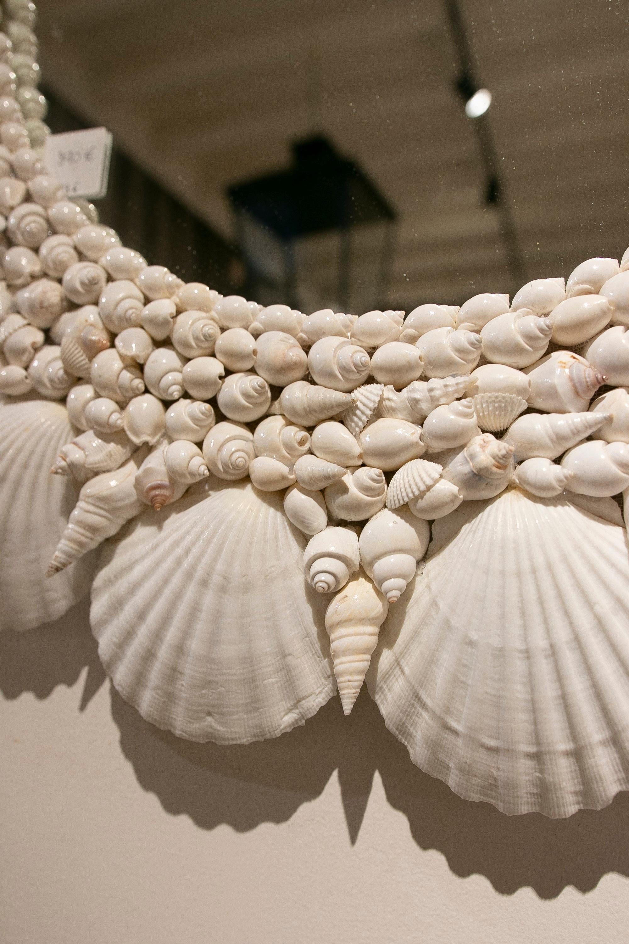 Oval-Shaped Wall Mirror Made from Seashells and Conch Shells 9