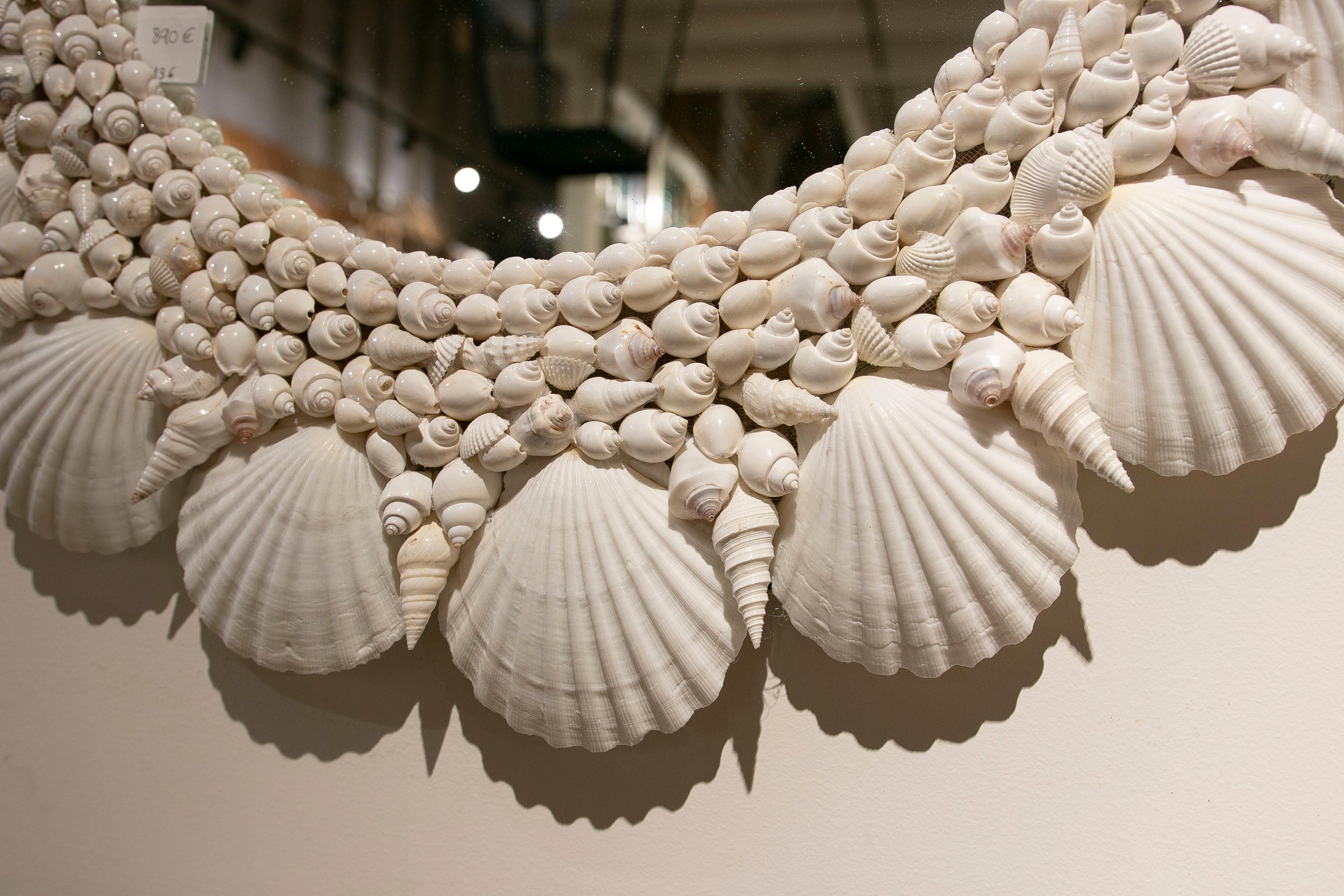 Contemporary Oval-Shaped Wall Mirror Made from Seashells and Conch Shells