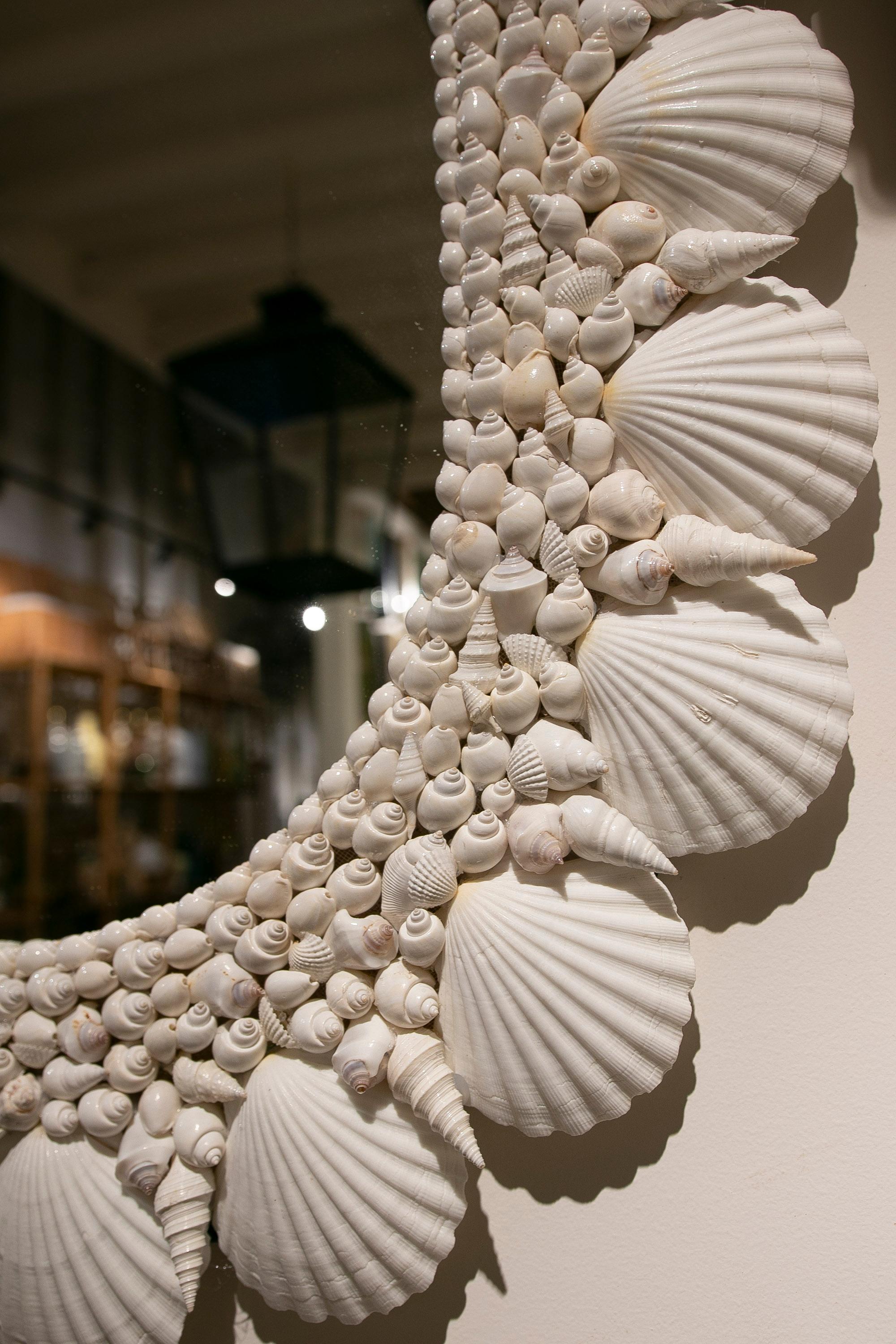 Oval-Shaped Wall Mirror Made from Seashells and Conch Shells 1