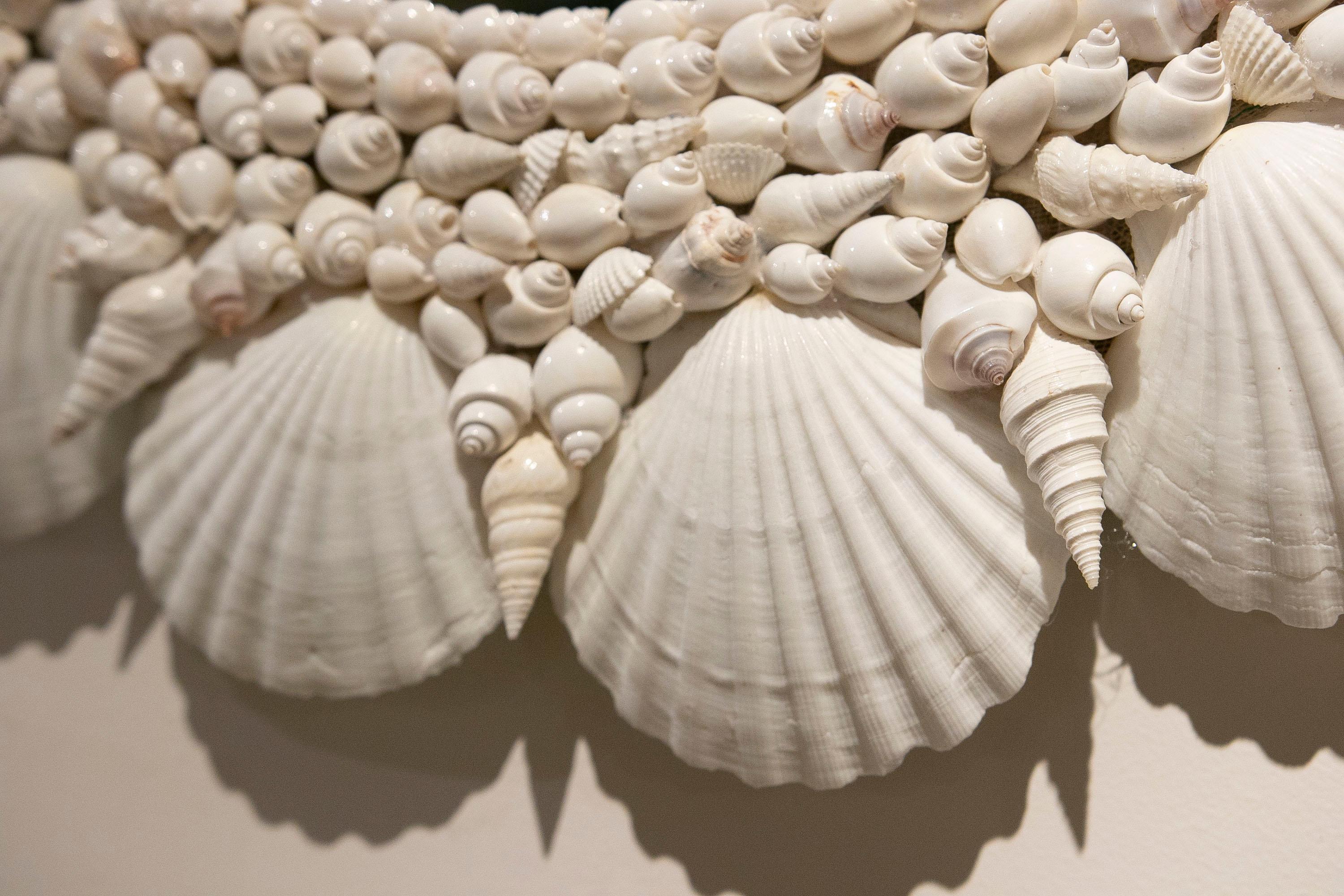 Oval-Shaped Wall Mirror Made from Seashells and Conch Shells 4