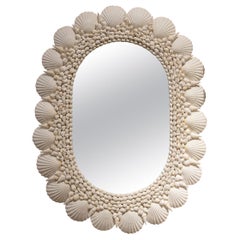 Oval-Shaped Wall Mirror Made from Seashells and Conch Shells