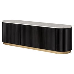 Ovales Sideboard aus weißem Marmor und schwarzem Metall